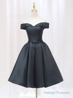 Black Off Shoulder Satin Short Prom Dresses Black Homecoming Dresses