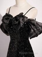 Black Off Shoulder Sequin Long Prom Dress Evening Dress With Bow Knot