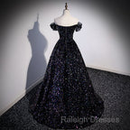 Black Off Shoulder Shiny Beaded Long Prom Dress A-line Black Evening Dress prom dresses shops