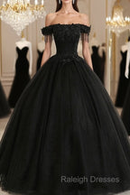 Black Off Shoulder Sweet 16 Formal Dress with Lace Black Formal Dress prom dresses shops