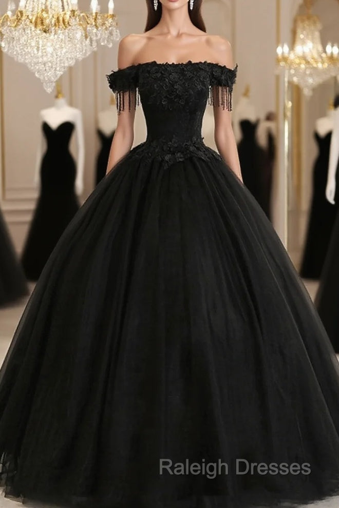 Black Off Shoulder Sweet 16 Formal Dress with Lace Black Formal Dress prom dresses shops