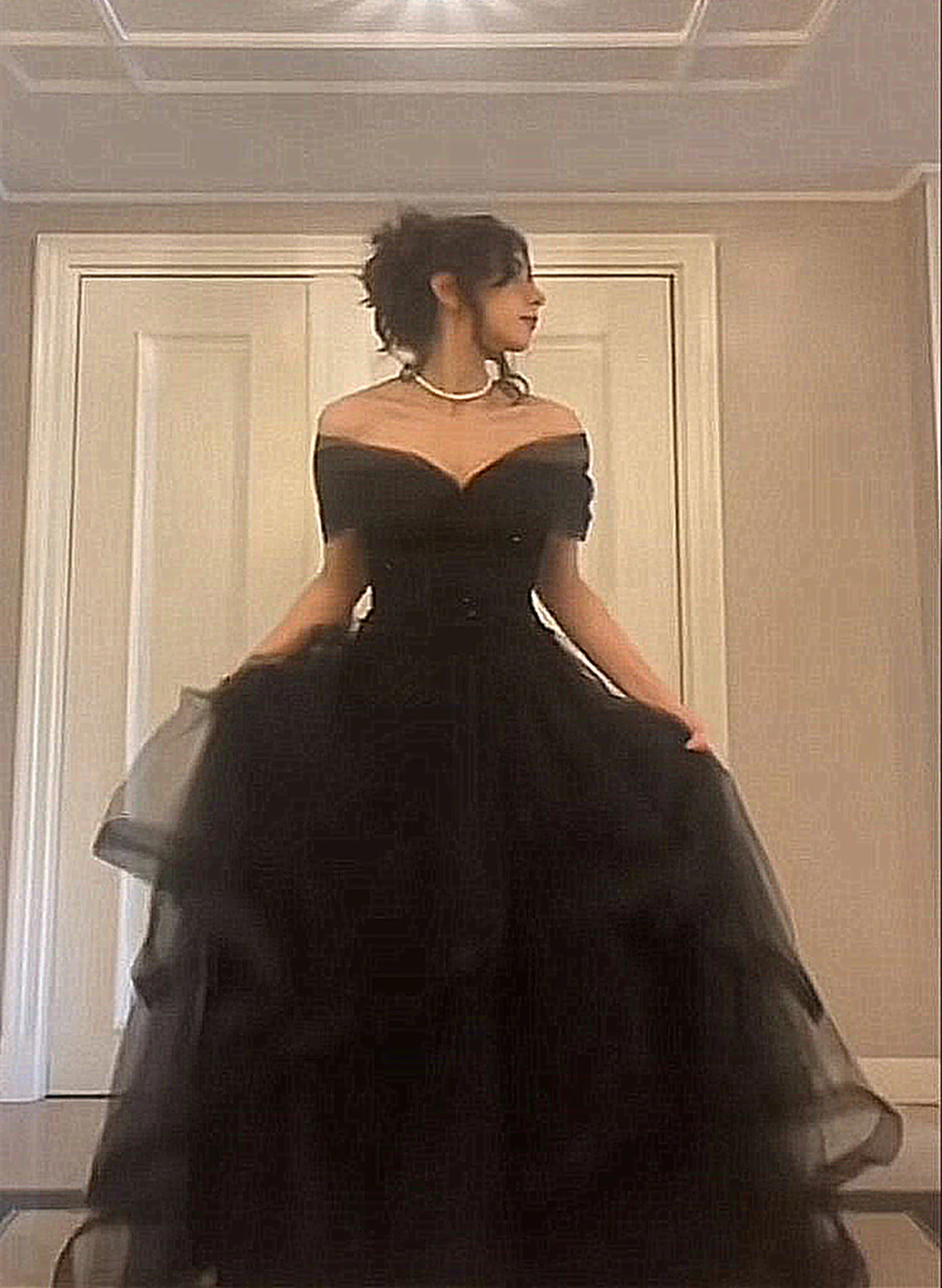 Black Off Shoulder Sweetheart Tulle Prom Dresses Black Tulle A-Line Prom Dresses