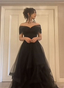 Black Off Shoulder Sweetheart Tulle Prom Dresses Black Tulle A-Line Prom Dresses