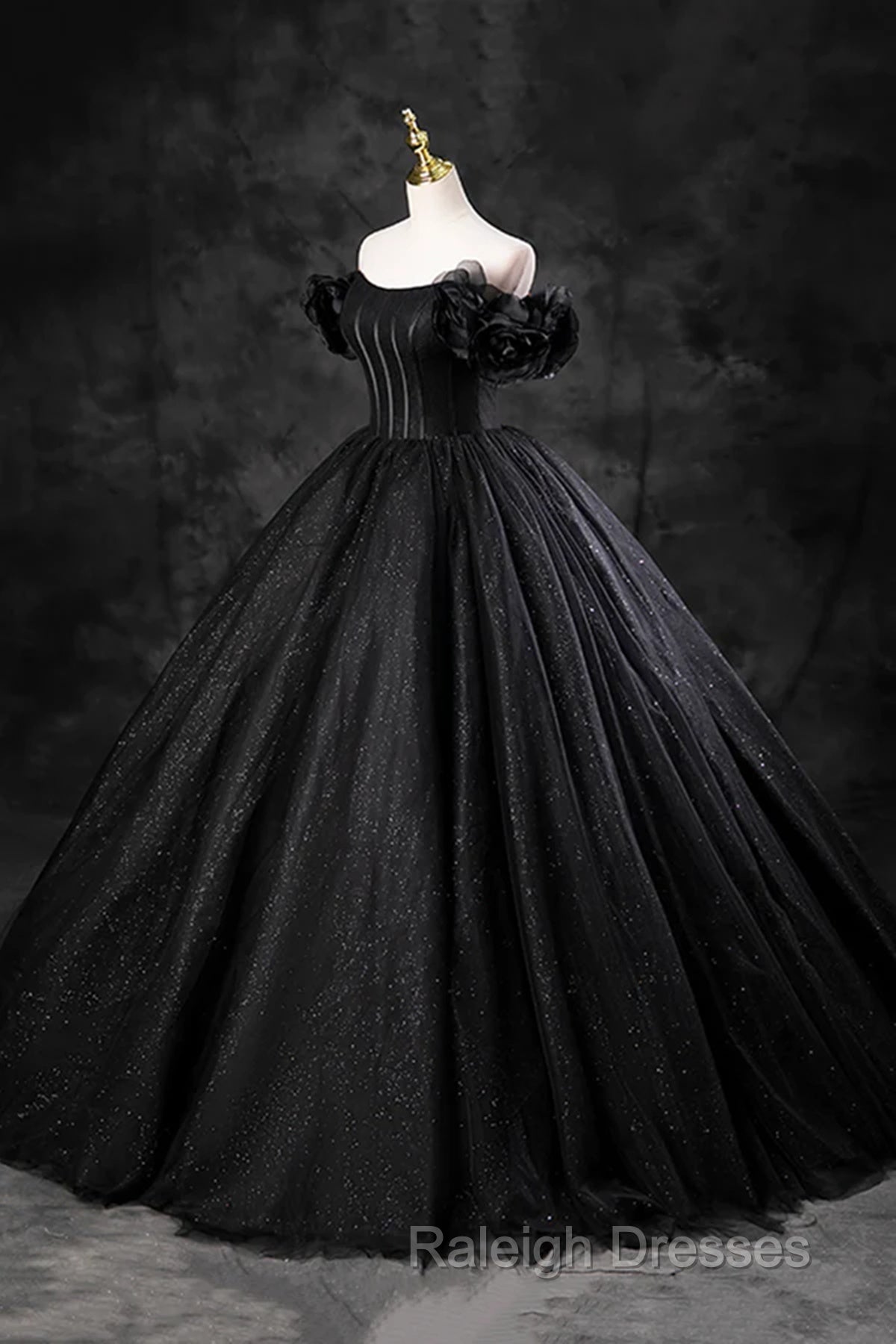 Black Off Shoulder Tulle Lace-Up Sweet 16 Dress, Black Long Party Dress Prom Dress Secondary image