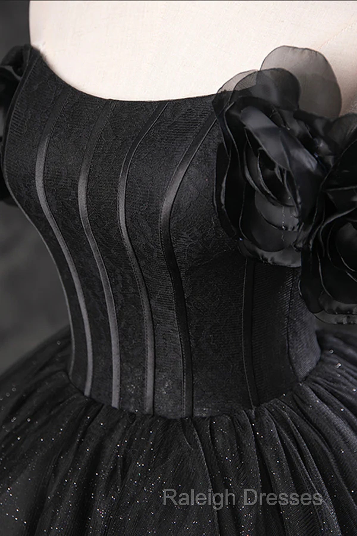 Black Off Shoulder Tulle Lace-Up Sweet 16 Dress, Black Long Party Dress Prom Dress