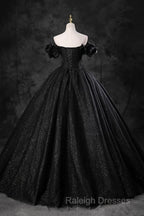Black Off Shoulder Tulle Lace-Up Sweet 16 Dresses Black Long Prom Dresseses