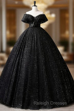 Black Off Shoulder Tulle Long Prom Dress, Black Formal Evening Dresses