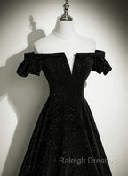 Black Off Shoulder Velvet Long Prom Dress, Black Simple Prom Dress