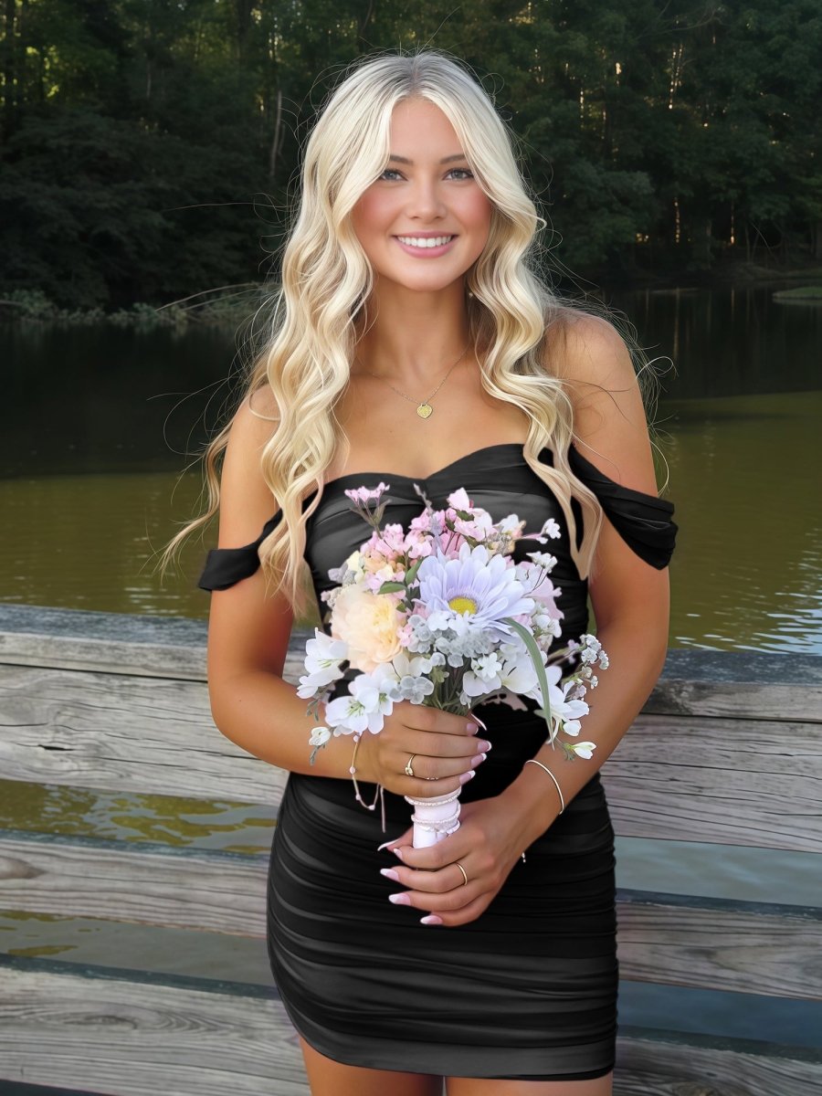Black Off The Shoulder Tulle Homecoming Dress Short Cocktail Dresses Main image