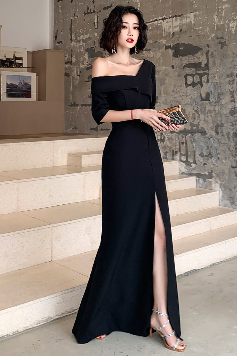 Black One Shoulder Slit Long Evening Dress, Black Formal Dress Prom Dress Main image