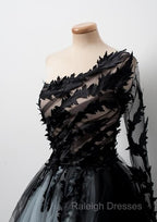 Black One Shoulder Tulle Long Prom Dress Evening Dress