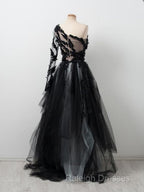 Black One Shoulder Tulle Long Prom Dress Evening Dress