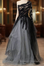 Black One Shoulder Tulle Long Prom Dress Evening Dress