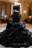 Black Organza Mermaid Long Sleeve Beading Prom Dress