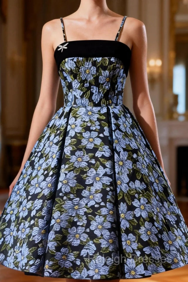 Black Print Spaghetti Straps Homecoming Dress Main image