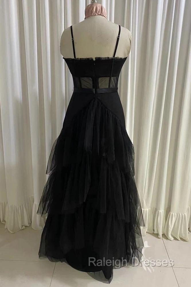 Black Prom Dress, Elegant A-line Layered Tulle Prom Dresses,Sheer Corset Long Evening Dress Secondary image