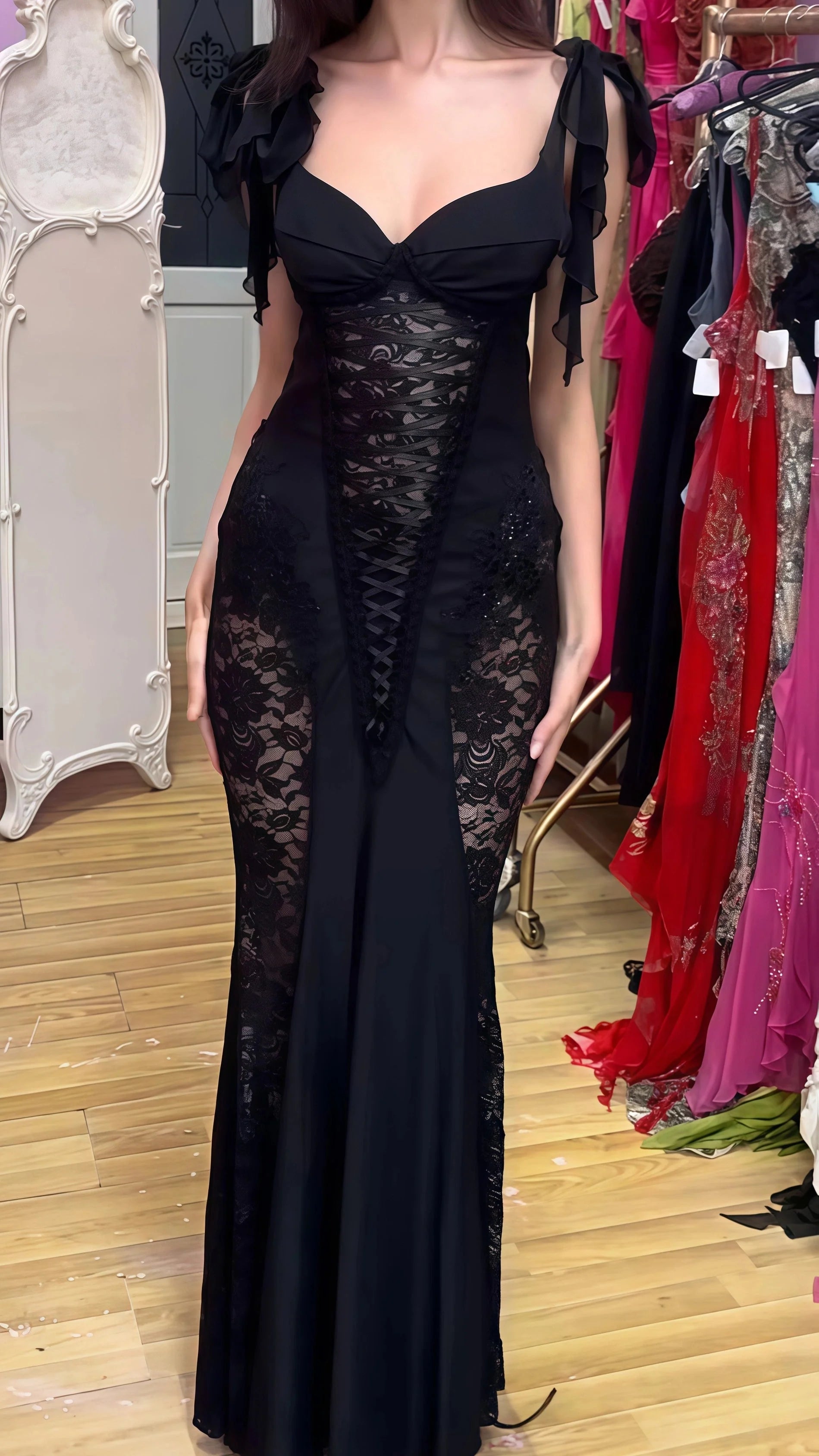 Black Prom Dress, Lace Mermaid Evening Birthday Dress Secondary image
