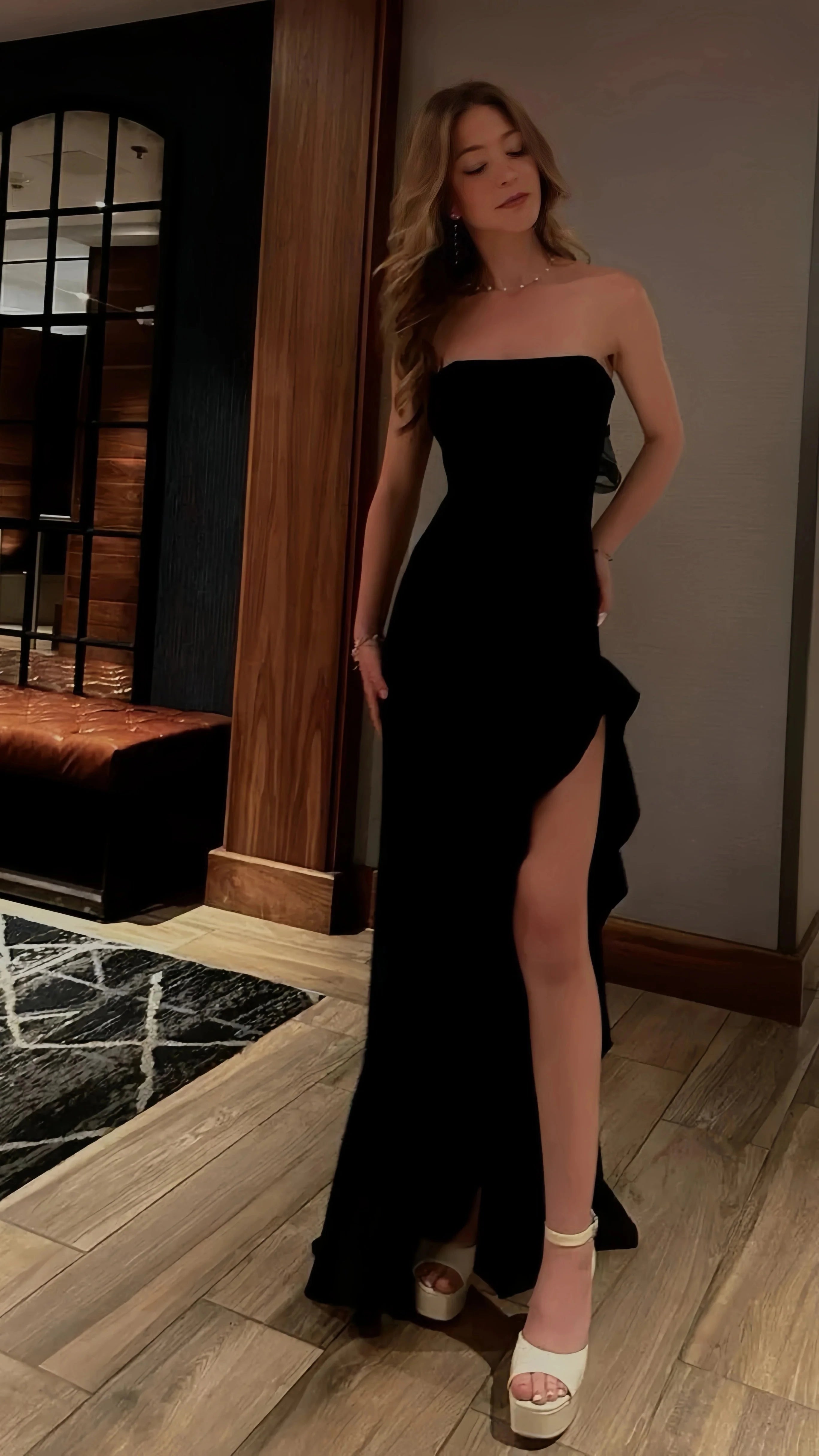 Black Prom Dress, Strapless Evening Dress, Split Party Dress Secondary image