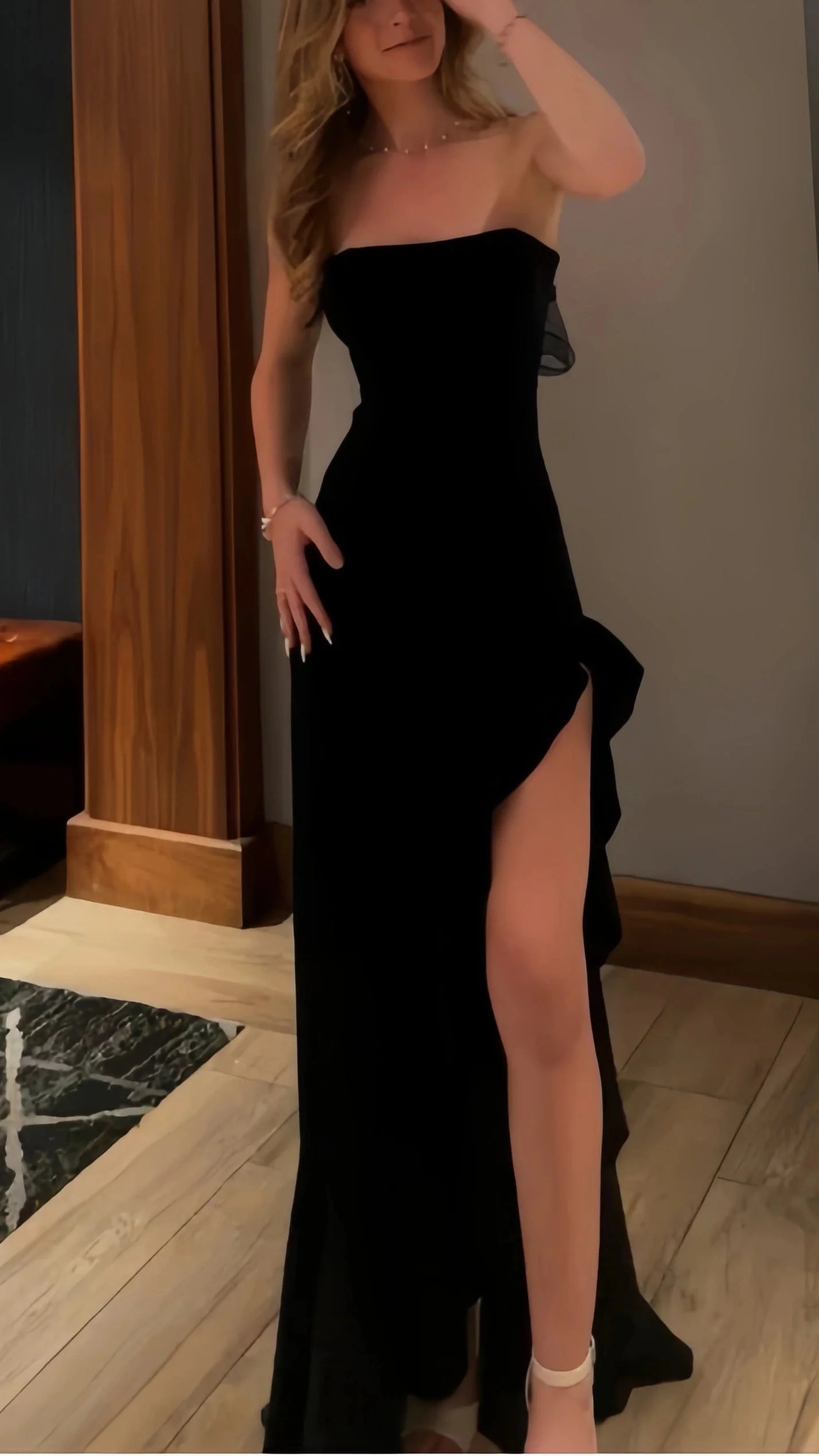 Black Prom Dress, Strapless Evening Dress, Split Party Dress Main image