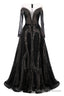 Black Prom Dresses A-line Heavily Beading Long Sleeves Women Evening Dresses