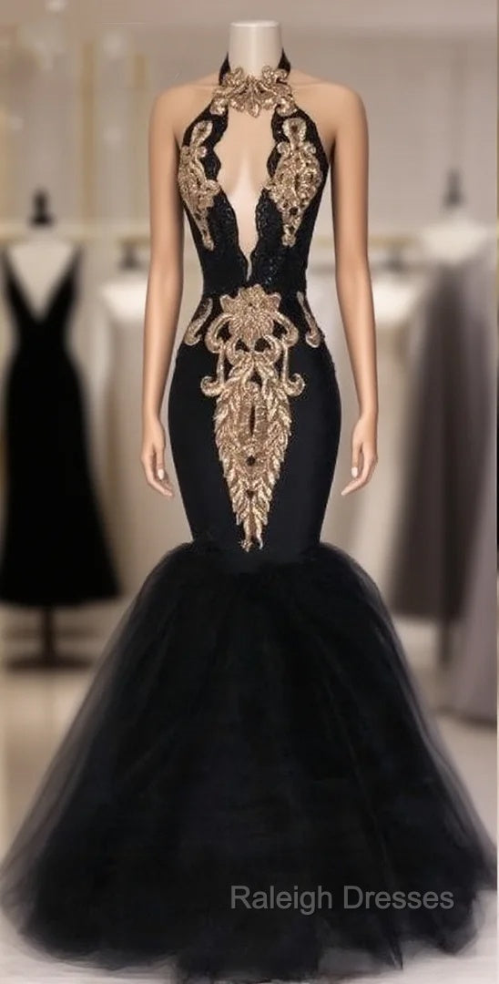 Black Prom Dresses Mermaid Halter Tulle Appliques Dubai Saudi Arabic Long Robe De Soiree Prom Gown Evening Dresses Main image