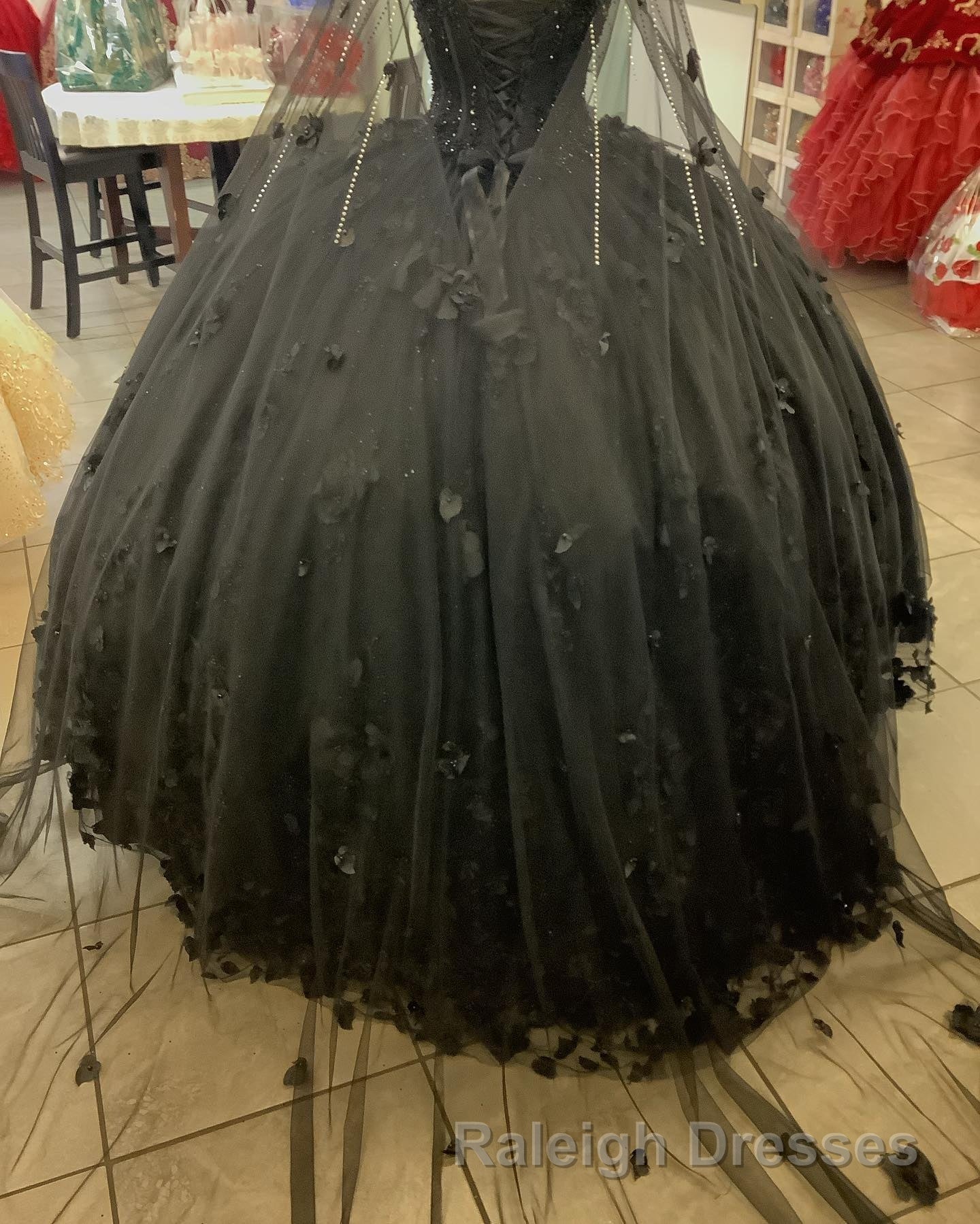 Black Quinceanera Dresses with Flowers,Long Sweet 16 Dresses Secondary image