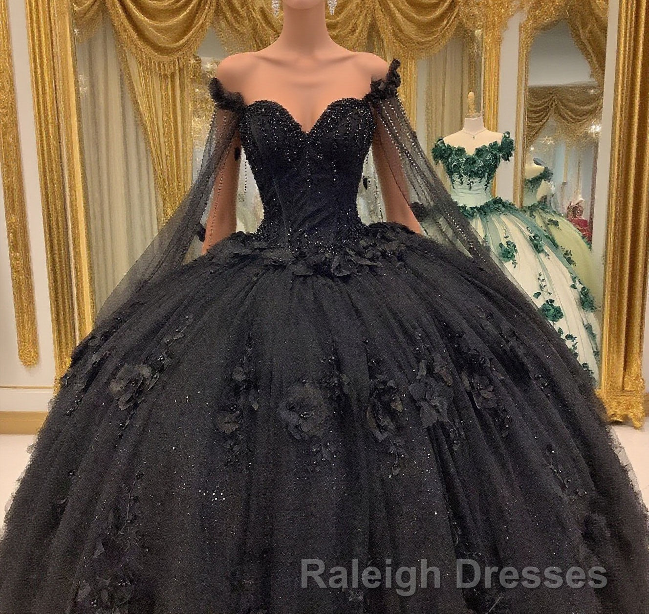 Black Quinceanera Dresses with Flowers,Long Sweet 16 Dresses Main image