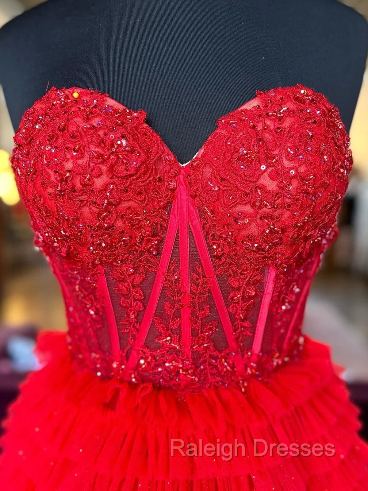 Black Red Purple Lace Prom Dresses, Black Red Purple Lace Formal Prom Dresses