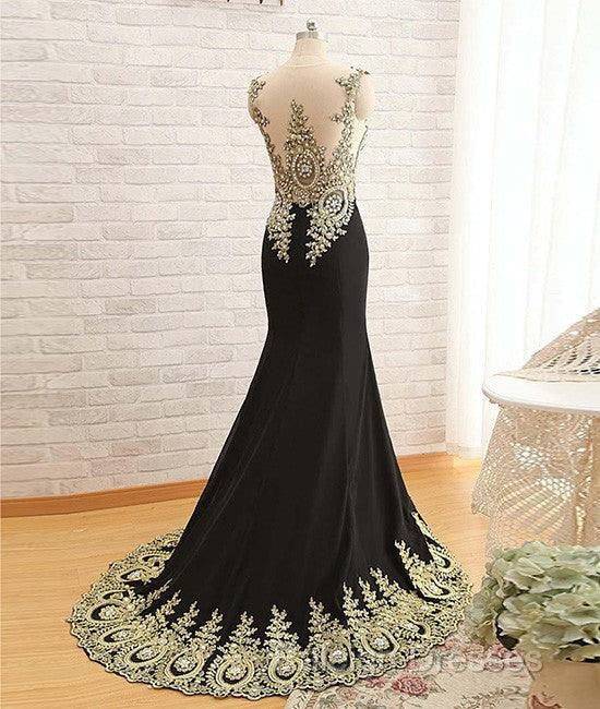 Black Round Neck Lace Applique Long Prom Dress, Black Evening Dress Secondary image