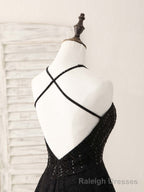 Black Round Neck Lace Beads Short Prom Dress, Black Homecoming Dress