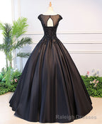 Black Round Neck Lace Long Prom Dress, Black Prom Dress