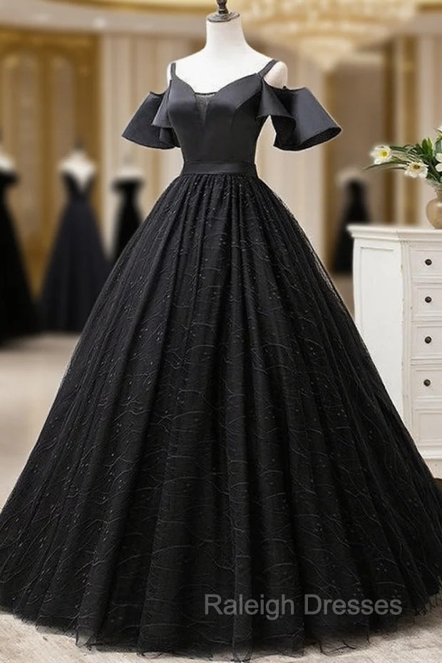 Black Satin and Tulle Ball Gown Off Shoulder Evening Dress Party Gown, Black Long Formal Dress Secondary image