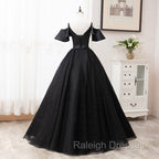 Black Satin and Tulle Ball Gown Off Shoulder Evening Dress Party Gown, Black Long Formal Dress