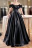 Black Satin Floor Length A-Line Prom Dress, Off The Shoulder Evening Party Dress