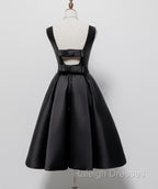 Black Satin Knee Length Round Neckline Prom Dresses Black Short Prom Dresses