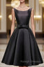 Black Satin Knee Length Round Neckline Prom Dresses Black Short Prom Dresses