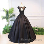 Black Satin Long Party Dress Evening Gown A Line Floor Length Prom Dress Elegant