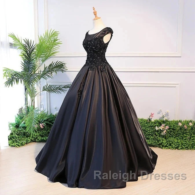 Black Satin Long Party Dress Evening Gown A Line Floor Length Prom Dress Elegant