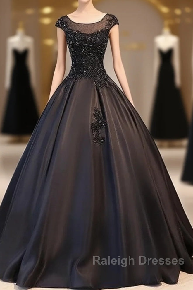 Black Satin Long Party Dress Evening Gown A Line Floor Length Prom Dress Elegant