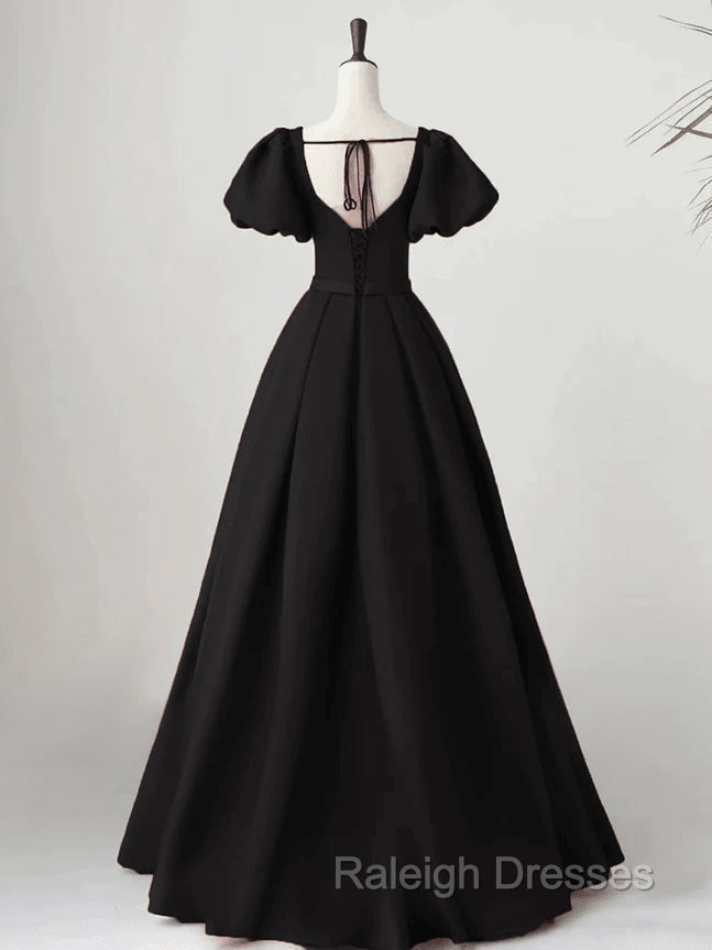 Black Satin Long Party Dress Prom Dress A-line Black Formal Dress prom dresses shops Secondary image