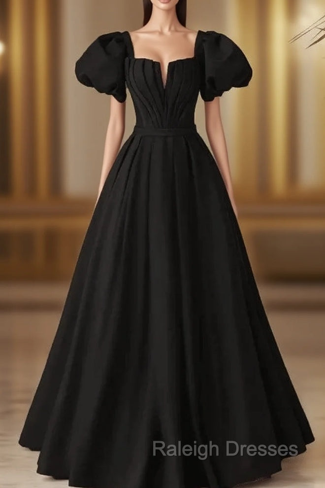 Black Satin Long Party Dress Prom Dress A-line Black Formal Dress prom dresses shops Main image