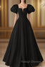 Black Satin Long Party Dress Prom Dress A-line Black Formal Dress prom dresses shops