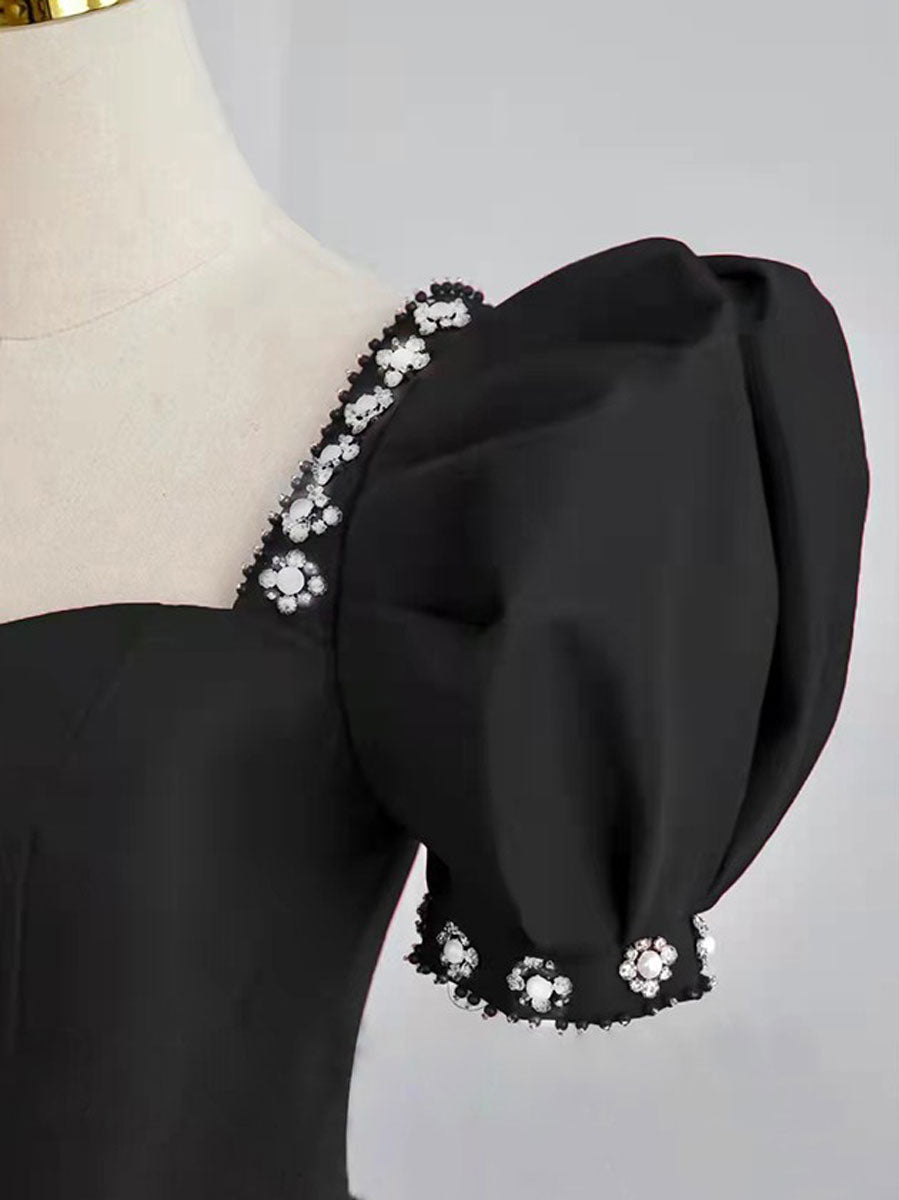 Black Satin Long Formal Prom Dress, Black Prom Dress