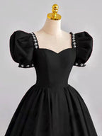 Black Satin Long Formal Prom Dress, Black Prom Dress