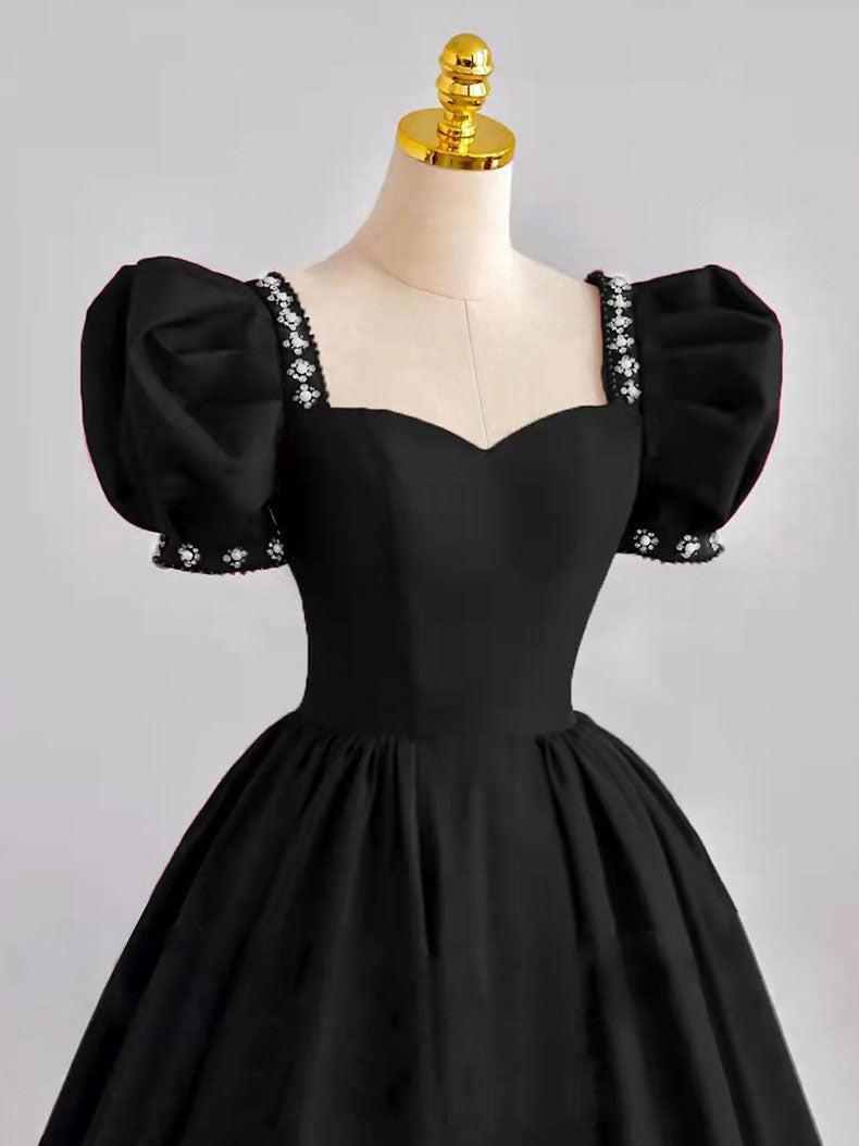 Black Satin Long Formal Prom Dress, Black Prom Dress