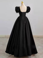 Black Satin Long Formal Prom Dress, Black Prom Dress