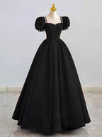 Black Satin Long Formal Prom Dress, Black Prom Dress