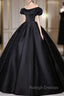 Black Satin Long Prom Dresses, Black Long Formal Sweet 16 Dress