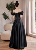 Black Satin Off Shoulder Long Formal Dress Evening Dress, Black Satin Prom Dress