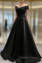 Black Satin Off Shoulder Long Simple Evening Dress Formal Dress, Black Party Dresses